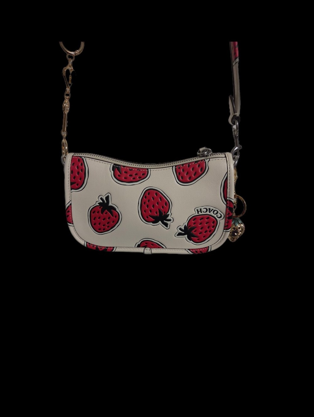 Coach Swinger Bag 20 With Strawberry Print CT881. Glove Tanned Leather Chalk - Picture 7 of 9